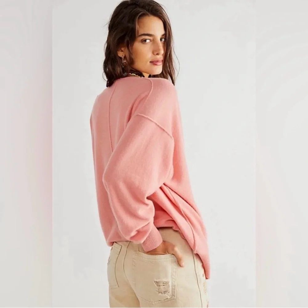 Free People School Boy Dusty Pink Cashmere Cardigan Sweater Oversized